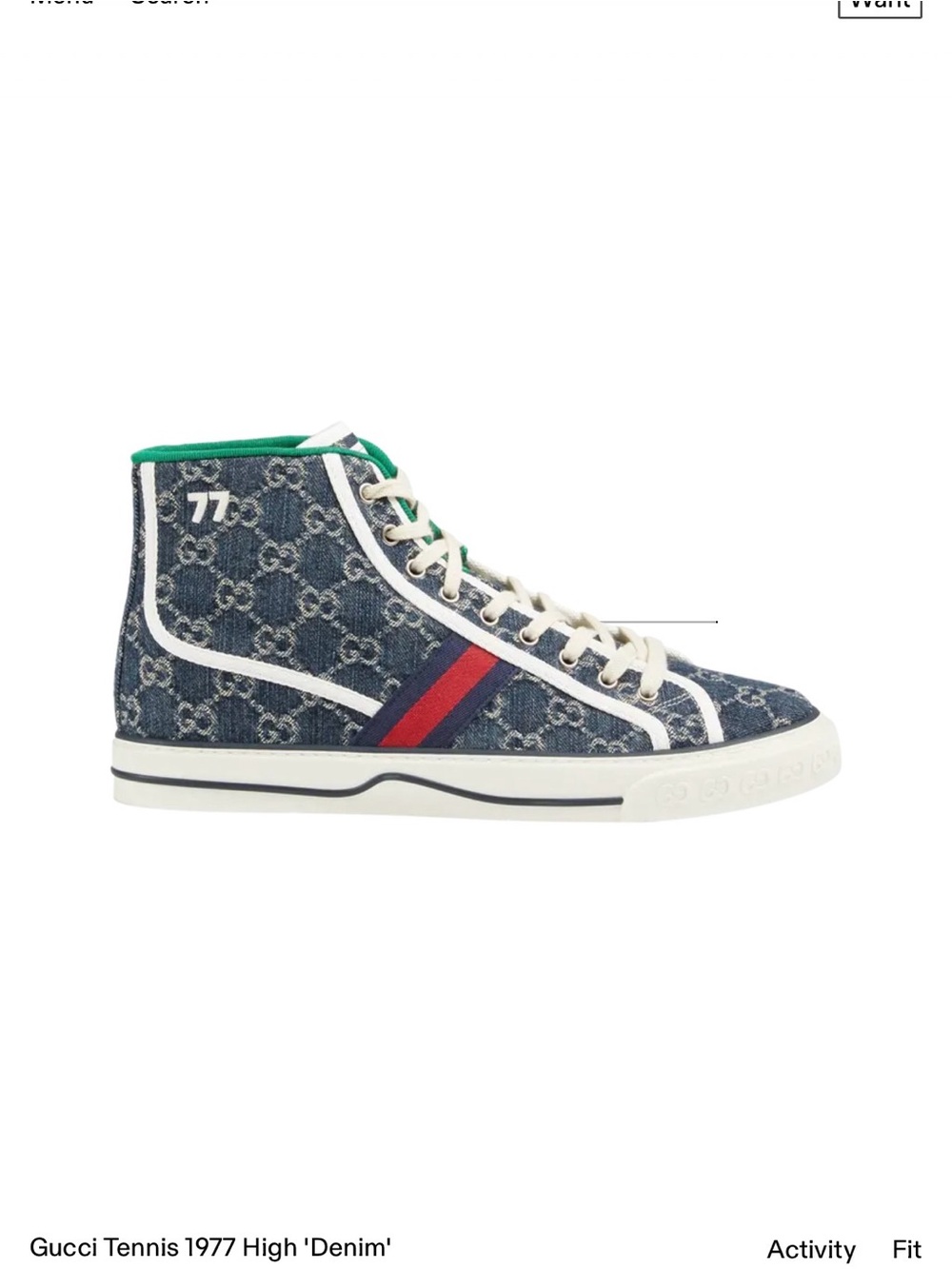Gucci Denim High-Top Sneaker with Red & Navy Web Green Trim new laces available